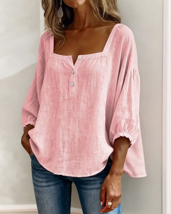 Simple Square Neck Long Sleeve Blouse