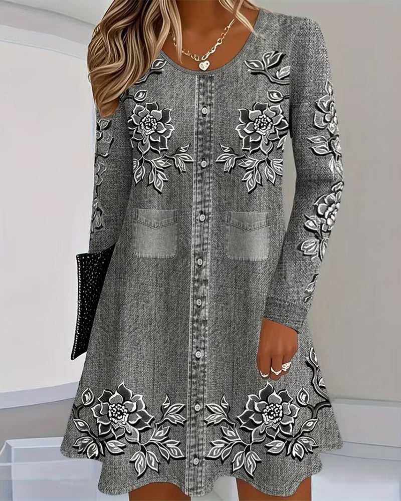 Positioned Printed A Hem Dress