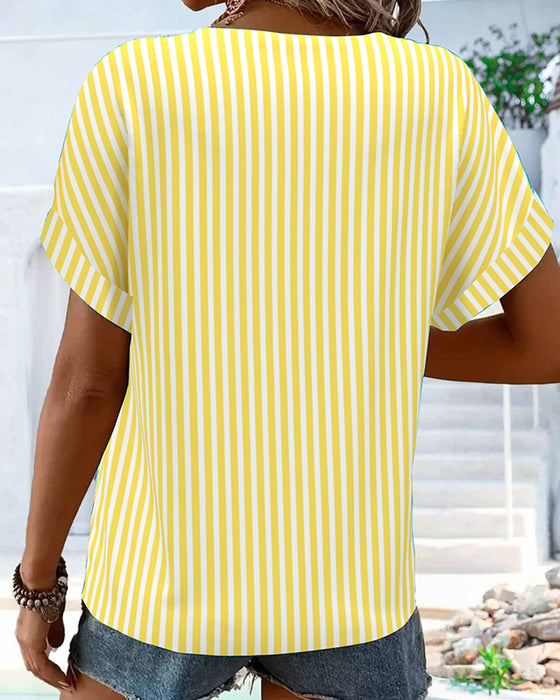 V-Neck Striped Color-Block T-Shirt