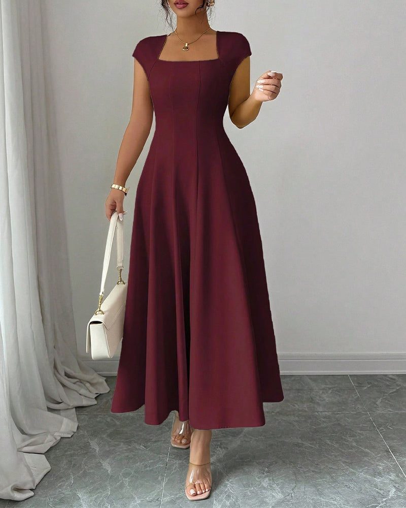 Square-Neck Short-Sleeve Dress