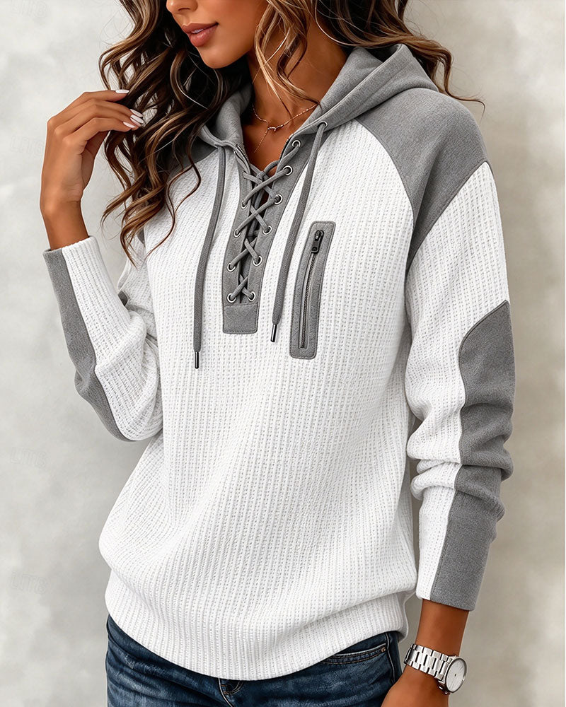 Lace-Up Color Block Hoodie