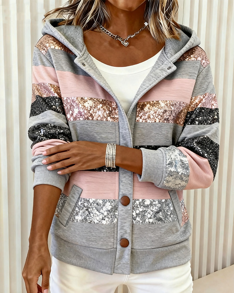 Glitter Print Striped Coat