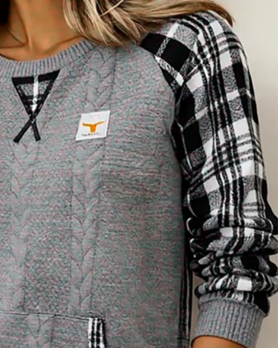 Plaid Patchwork Round Neck Sweatshirt