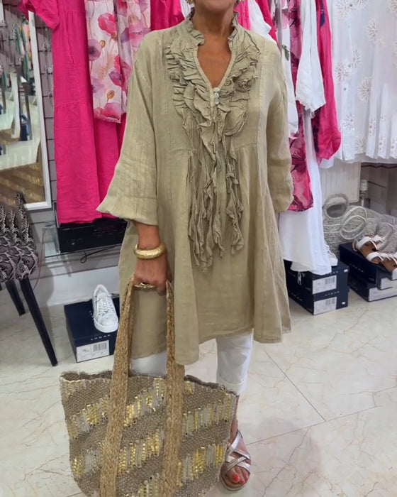 Ruffled Tassel Three-Quarter Sleeve Dress