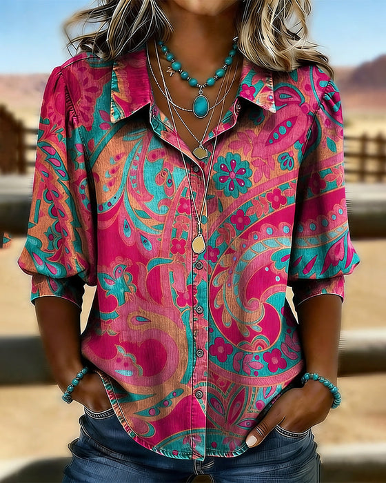 Fashionable Printed Short-Sleeved Loose Shirt