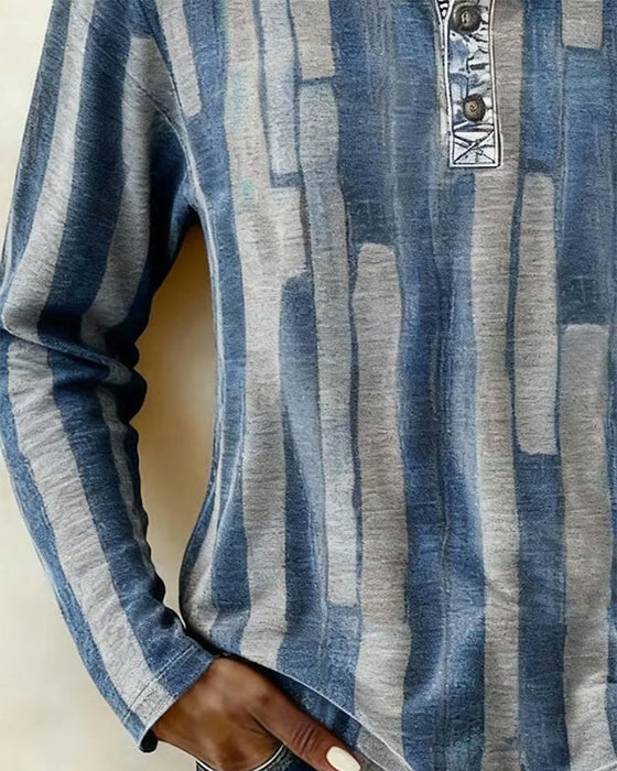 Printed Button-Down Long-Sleeved Top