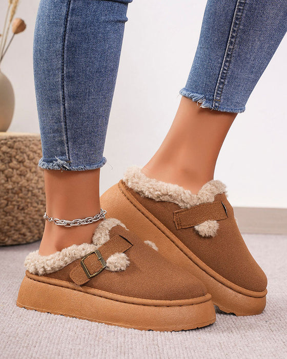 Thick-soled plush buckle warm slippers