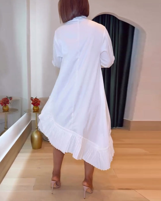 Stand Collar Irregular Pleated Dress