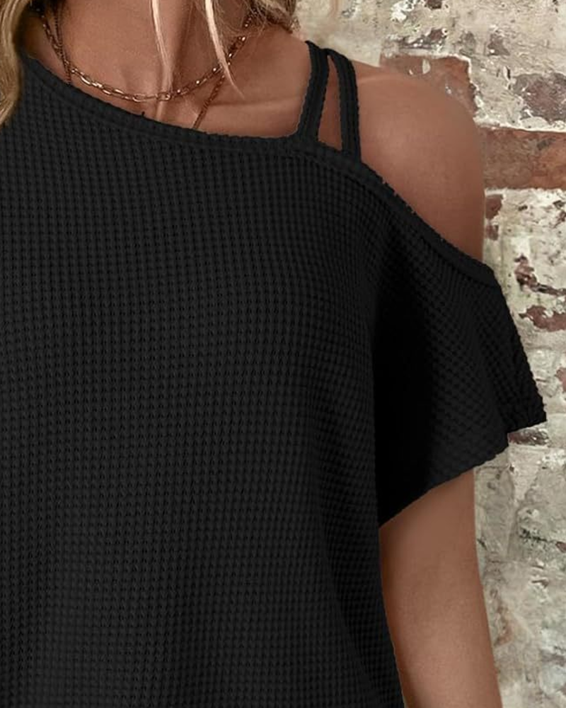 Cold-Shoulder Waffle T-Shirt