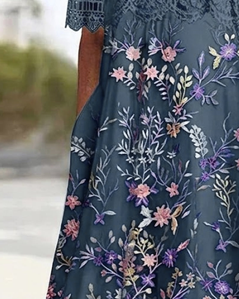 Lace Floral Patchwork A-Line Dress
