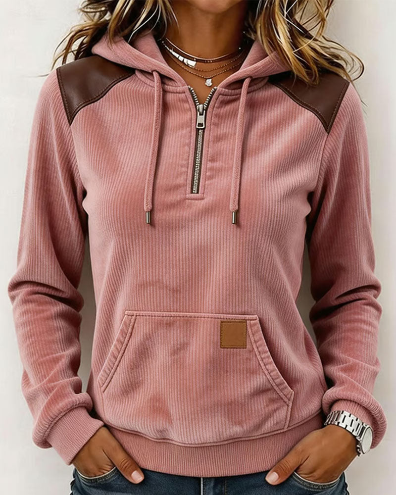 Corduroy Half-Zip Hooded Hoodie