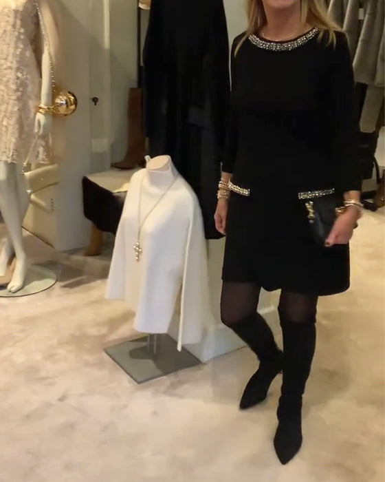 Fashionable Hot Rhinestone Style Long-Sleeved Dress