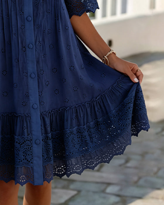 V-Neck Half-Sleeve A-Hem Dress