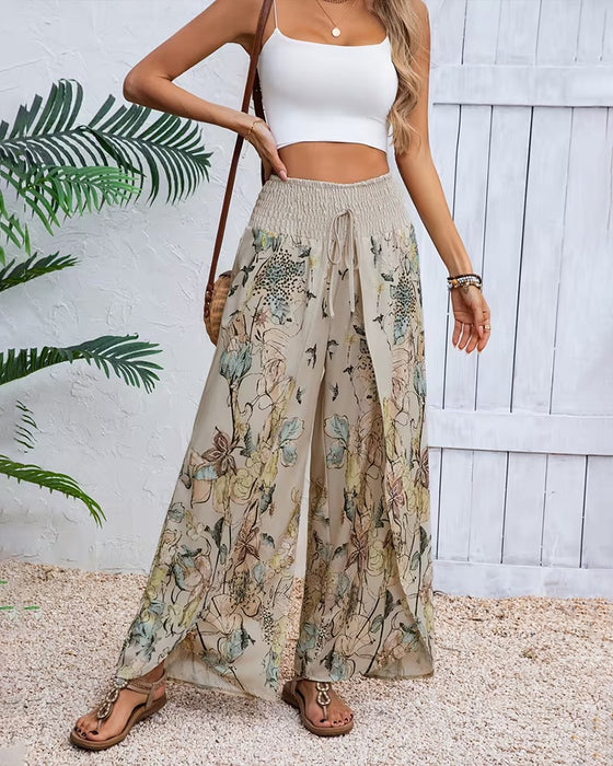 Ink Print Casual Wide-Leg Pants
