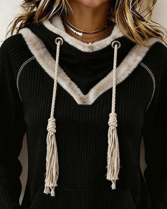 Fuzzy Patchwork Casual Hoodie