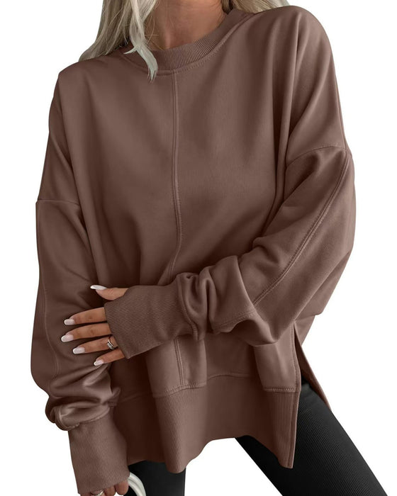 Side Slit Crew Neck Loose Sweatshirt
