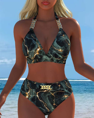 High Waist Chain Bra Printed Bikini