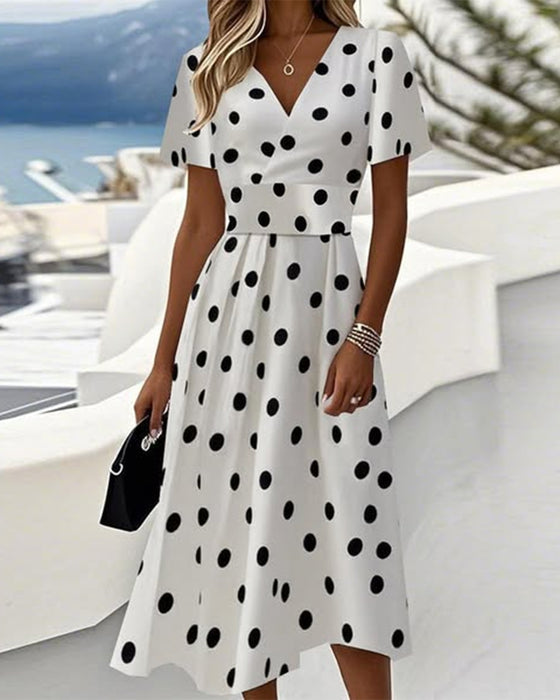 V-Neck and Polka Dots Dress