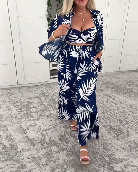 Three-Piece Hawaiian Print Swimsuit