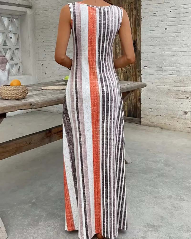 Sleeveless Colorful Stripe Dress