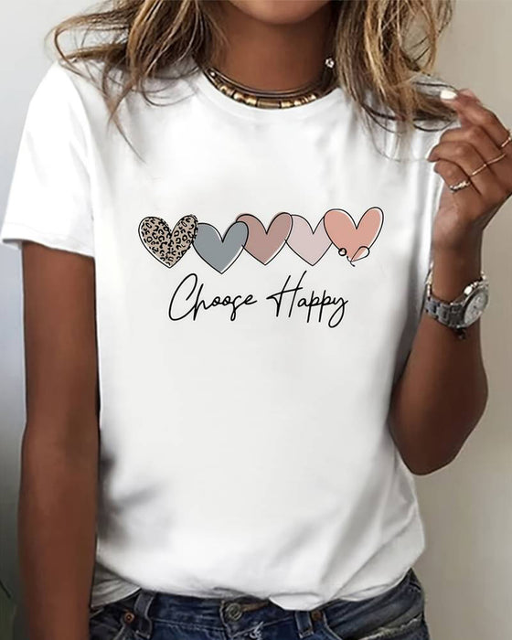 Love printed short-sleeve round neck casual T-shirt