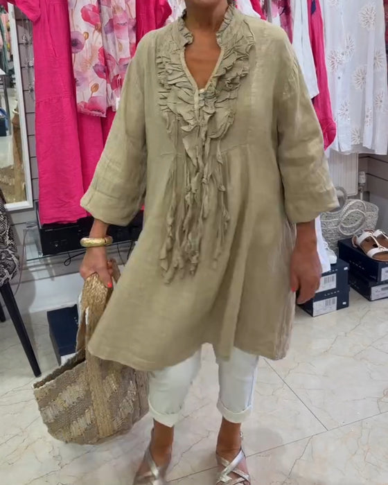 Ruffled Tassel Three-Quarter Sleeve Dress