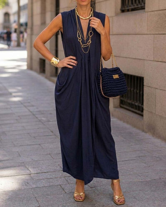 Sleeveless V-Neck Pocket Dress