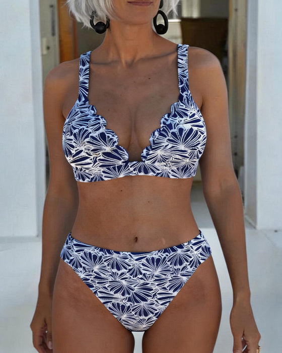 Scalloped Trim Print Bikini