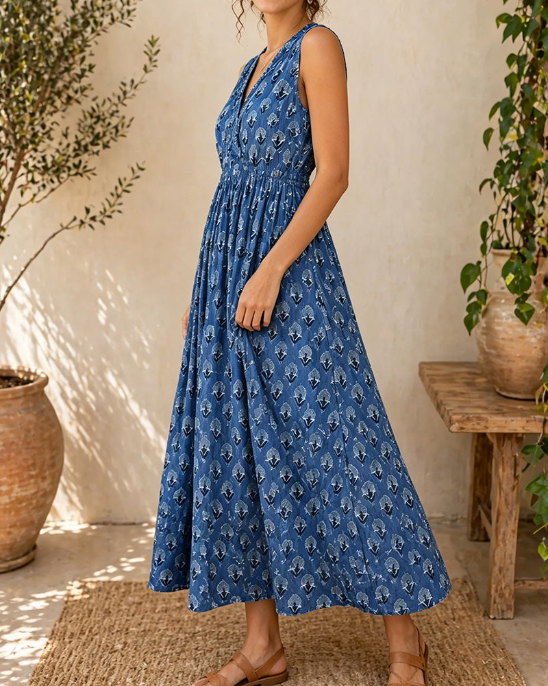 V-Neck Sleeveless Waist Dress