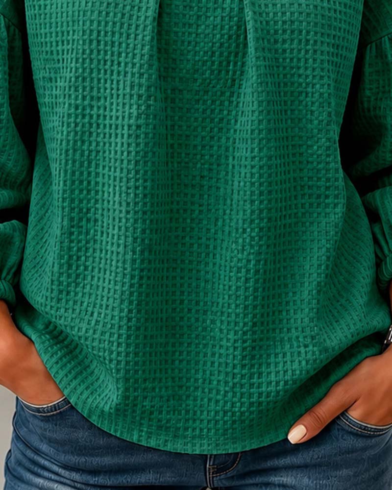 Crew-Neck Ruched Puff-Sleeve Sweatshirt