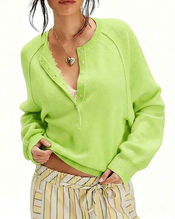 Henley Neck Knit Pullover