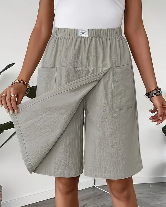 Casual Solid Color Pocket Design Shorts