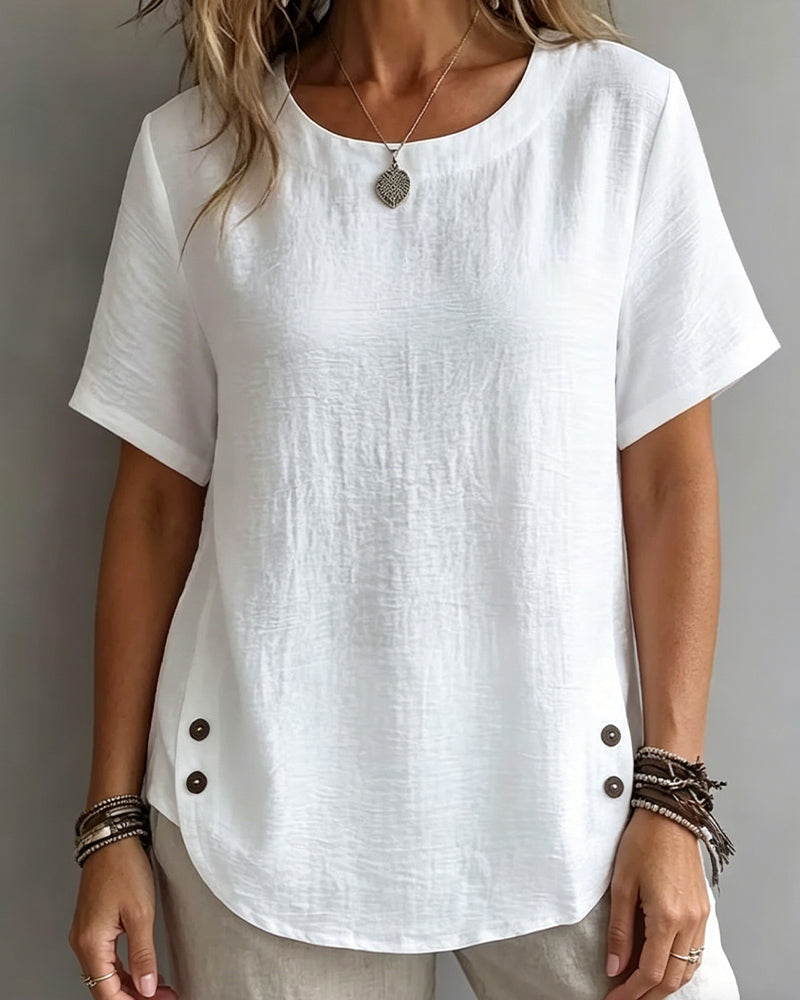 Crew Neck Solid Color Simple T-Shirt