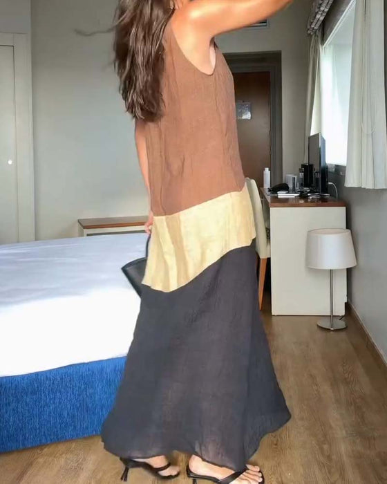 Sleeveless Color-Block Casual Dress