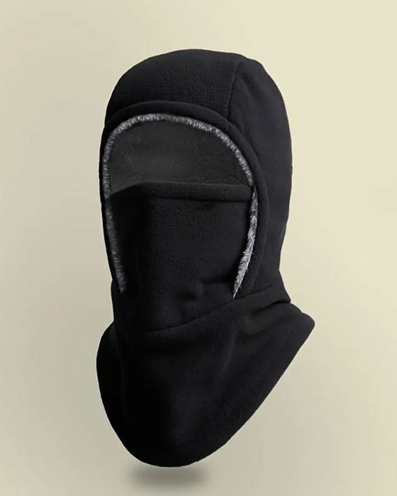 Winter 2 In 1 Hat And Face Mask Windproof Thick Fleece Lining For Outdoor Sports Black