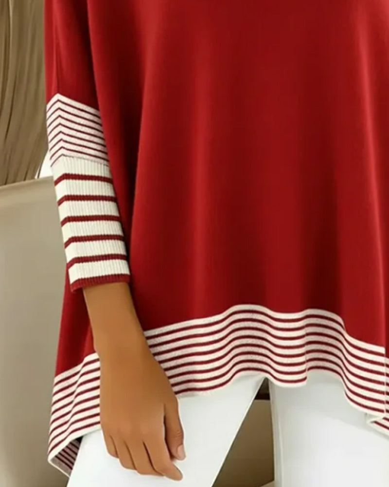 High-Neck Striped Color-Blocked Jumper