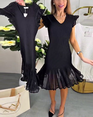 Small Flying Sleeves Lace V-Neck Dress