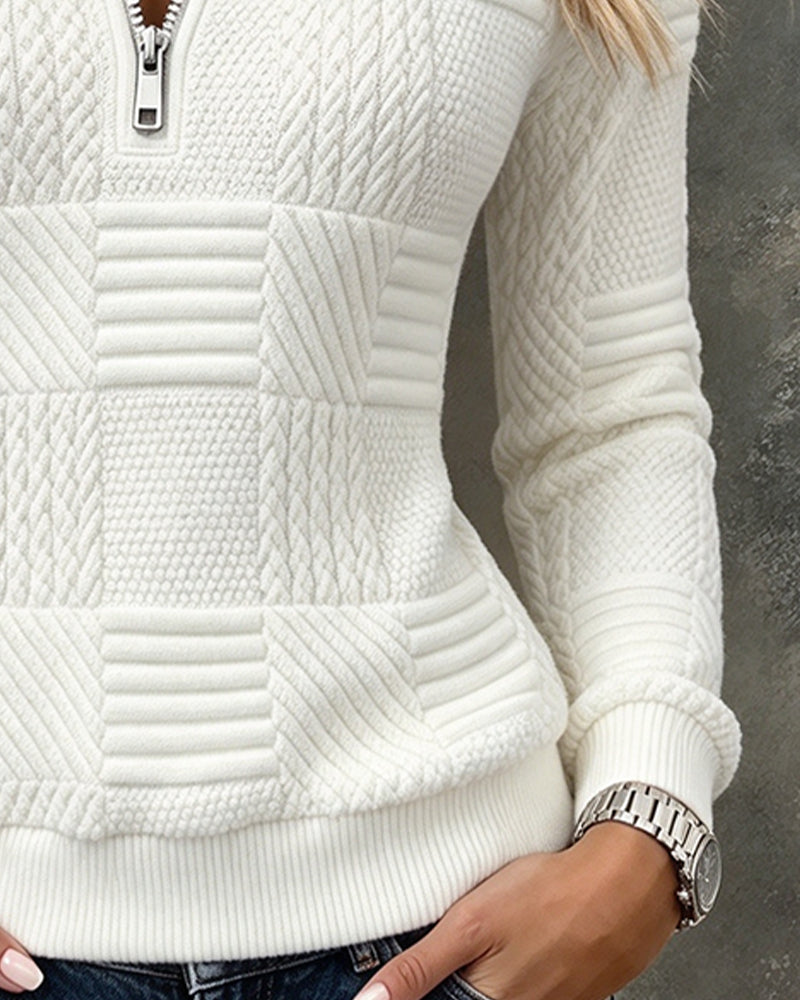 Zip Solid Casual Sweatshirt