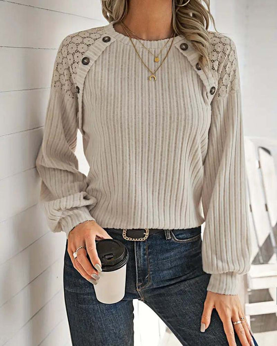 Ribbed Lace Panel Top