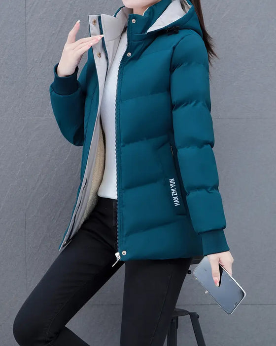 Casual Solid Color Warm Hooded Jacket