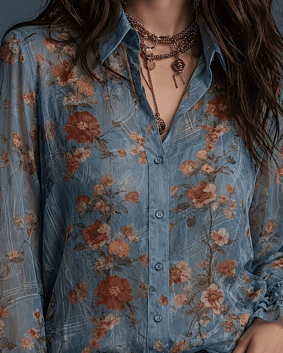 Floral Ruffle Lapel Blouse