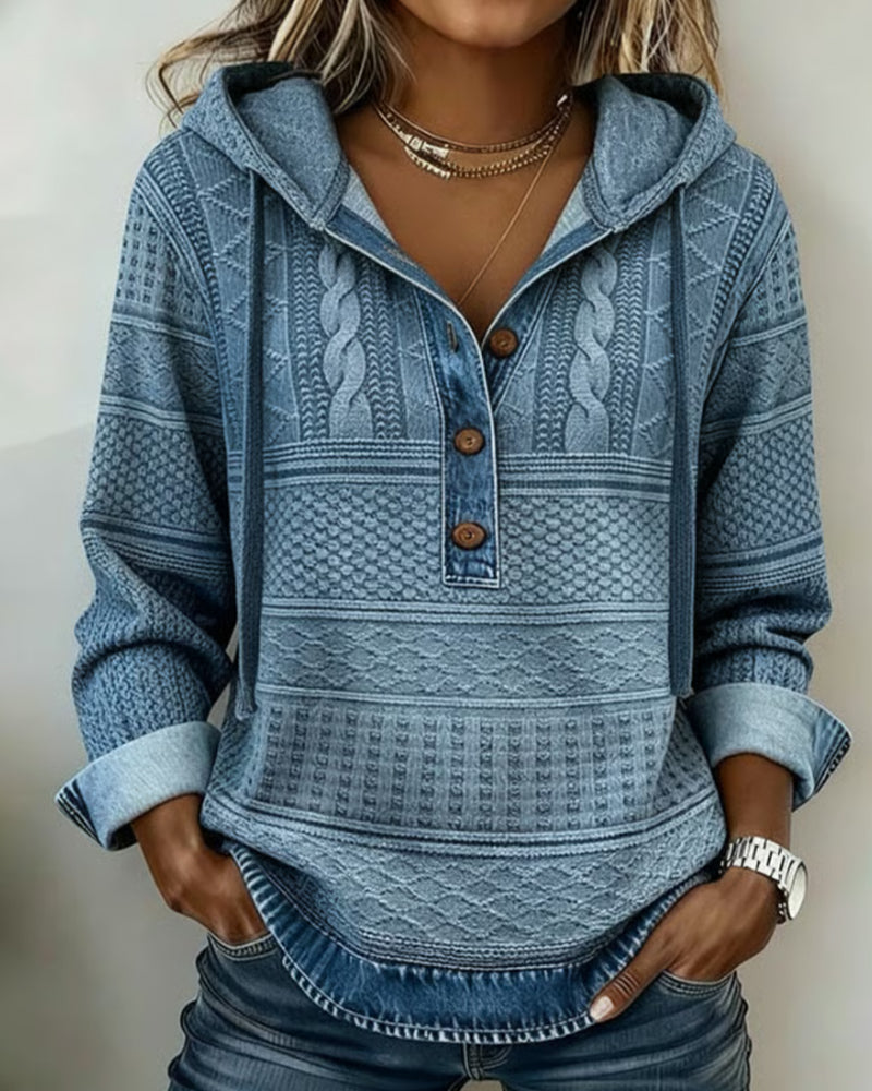Cable Knit Denim Patchwork Hoodie