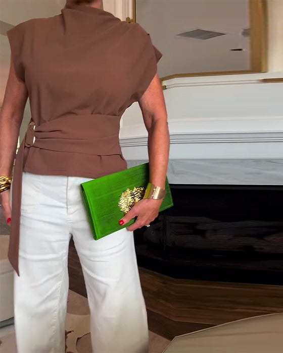 Temperament Waist Solid Color Blouse