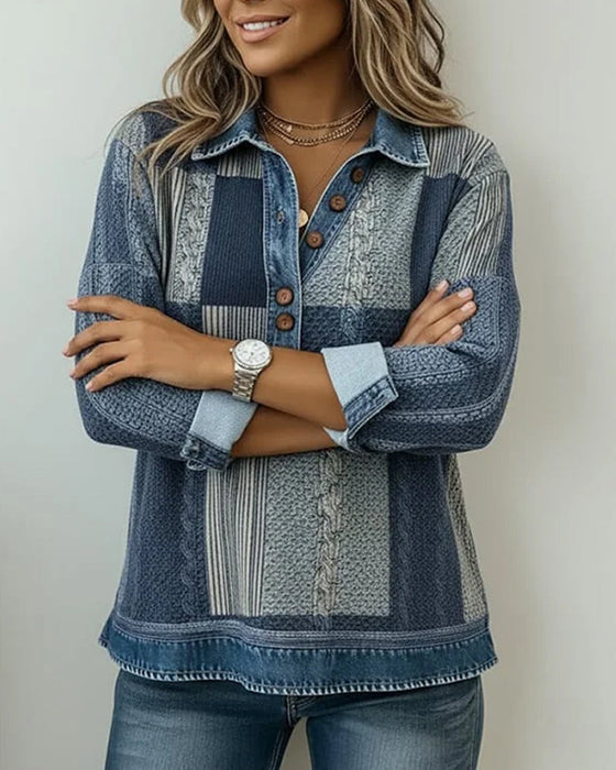 Long-Sleeved Color-Blocked Printed Sweatshirt