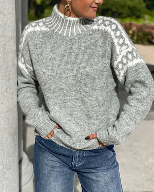 High Neck Patterned Contrast Jumper