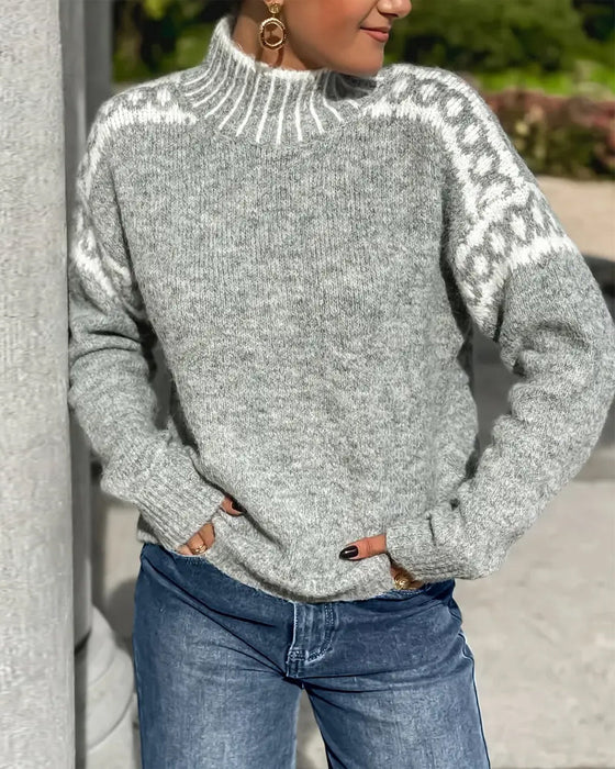 High Neck Patterned Contrast Jumper