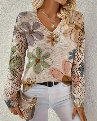 V-Neck Openwork Knit Jumper