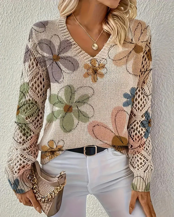 V-Neck Openwork Knit Jumper