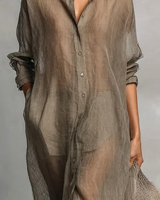 Lapel Button Slit Dress
