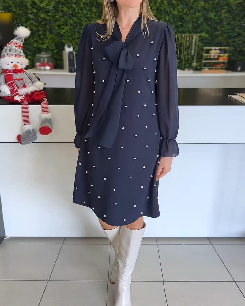 Flowy Long-Sleeved Patchwork Straight Dress